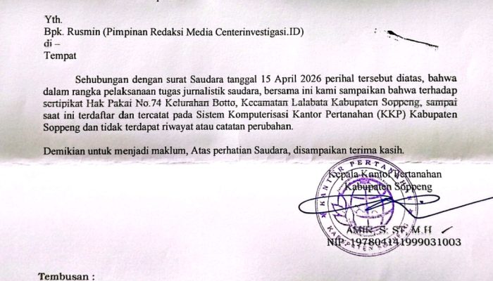 BPN Soppeng Pastikan Sertifikat Kebun Desa Botto Terdaftar, Tidak Ada Riwayat Perubahan