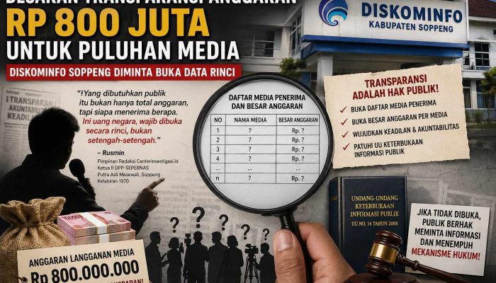 Didesak Buka Data Rinci, Diskominfo Soppeng Diminta Transparan Soal Pembagian Anggaran Rp 800 Juta ke Puluhan Media