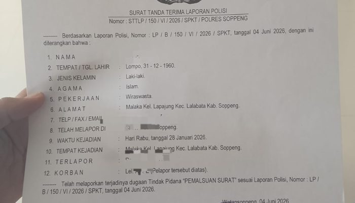 Tak Temukan Titik Terang di Mediasi Kelurahan, Seorang Ayah Tempuh Jalur Hukum dan Laporkan Anak Kandungnya ke Polres Soppeng