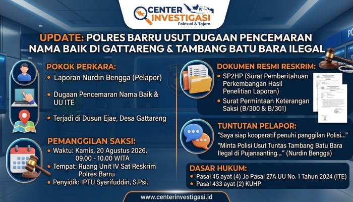 Kasus Pencemaran Nama Baik di Gattareng Resmi Ditangani Polres Barru, Pelapor Minta Tambang Batu Bara Ilegal Diusut