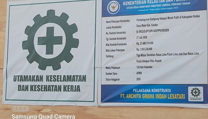 Nilai Kontrak Rp21,48 Miliar, Nilai Lokasi Rp3,95 Miliar dan Dugaan Pengabaian K3, Proyek Kampung Nelayan Wolo Disorot