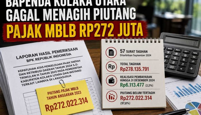 Badan Pendapatan Daerah Kolaka Utara Gagal Menagih Piutang Pajak MBLB Rp272 Juta