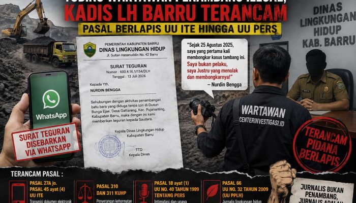 Tuding Wartawan Penambang Ilegal, Kadis LH Barru Terancam Pasal Berlapis UU ITE Hingga UU Pers