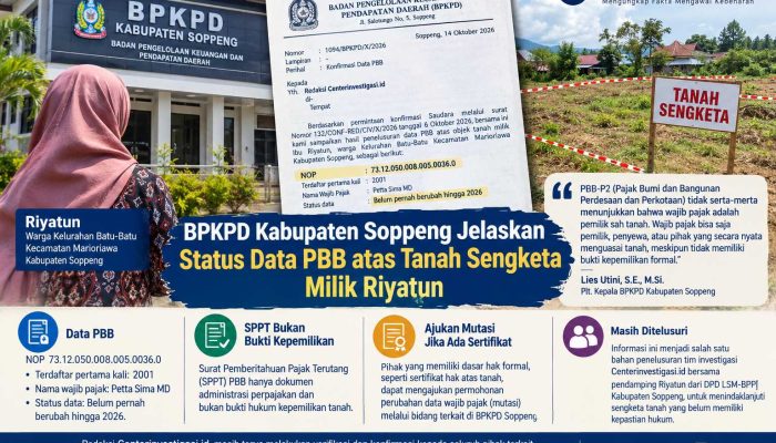 BPKPD Kabupaten Soppeng Jelaskan Status Data PBB atas Tanah Sengketa Milik Riyatun